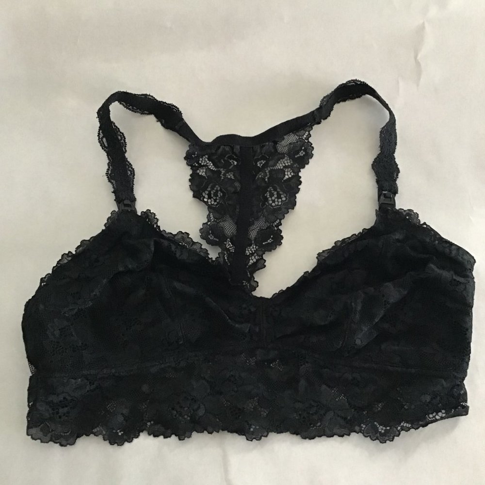 Sexy black lace racer back bralette, no size tag- see picture for measurements